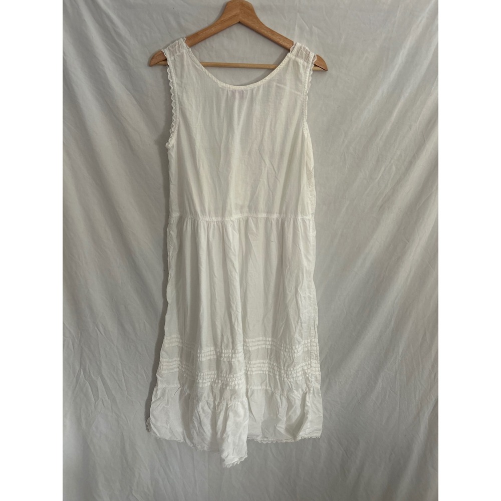 Saybury White Cotton Lace Trimmed Button Front Tiered Midi Dress large Vintage - Picture 2 of 9